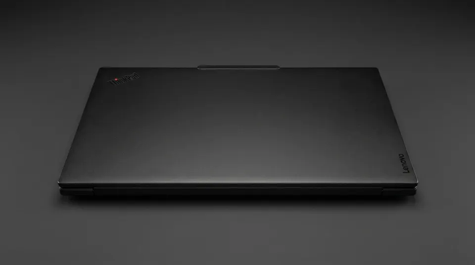 Lenovo ThinkPad siyah laptop kapalı kapak tasarımı, şık ve minimalist dizüstü bilgisayar görünümü