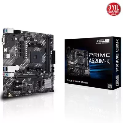 ASUS PRIME A520M-K DDR4 4600MHZ 1XVGA 1XHDMI 1XM.2 USB 3.2 MATX AM4 (AMD AM4 5000/4000 G/3000 SERİSİ İLE UYUMLU)  