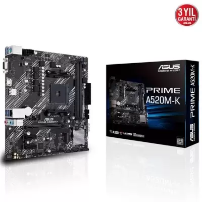 ASUS PRIME A520M-K DDR4 4600MHZ 1XVGA 1XHDMI 1XM.2 USB 3.2 MATX AM4 (AMD AM4 5000/4000 G/3000 SERİSİ İLE UYUMLU) 