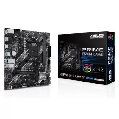 ASUS PRIME B550M-K ARGB DDR4 5100MHZ 1XHDMI 1XDP 2XM.2 USB 3.2 MATX AM4 (AMD AM4 5000/4000 G/3000 SERİSİ İLE UYUMLU)  