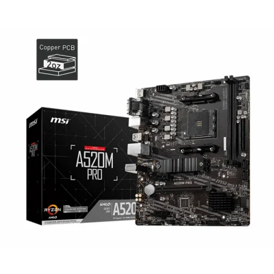 MSI A520M PRO DDR4 3200MHZ 1XVGA 1XHDMI 1XDP 1XM.2 USB 3.2 MATX AM4 (AMD AM4 5000/4000 /3000 SERİSİ İLE UYUMLU) 