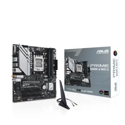 ASUS PRIME B650M-A WIFI II DDR5 6400MHZ 1XVGA 1XHDMI 1XDP 2XM.2 USB 3.2 MATX AM5 ( AMD AM5 7000 SERİSİ İLE UYUMLU )  