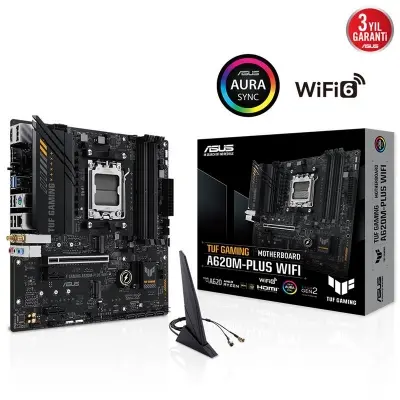 ASUS TUF GAMING A620M-PLUS WIFI DDR5 6400MHZ 1XHDMI 2XDP 2XM.2 USB 3.2 MATX AM5 (AMD AM5 7000 SERİSİ İŞLEMCİ UYUMLU)  