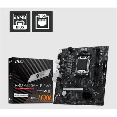MSI PRO A620AM-B EVO DDR5 6800MT/S 1XHDMI 1XVGA 1XM.2 USB MATX AM5 (AMD AM5 9000/8000/7000 SERİ İLE UYUMLU)  