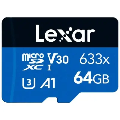 64GB LEXAR LSDMI64GBB633A 633X MICROSDXC HIGH-PERFORMANCE C10 A1 V30 U3 HAFIZA KARTI  