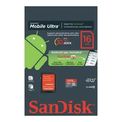 SANDISK 16GB ANDROID MICRO C10 SDSDQUA-016G-U46A 
