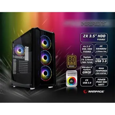 RAMPAGE HARDY TEMP. CAM 4X RAINBOW FAN GAMING 600W 