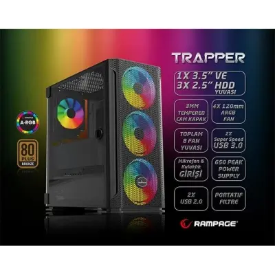RAMPAGE TRAPPER TEMP.CAM 3*14CM ARGB 80+ 650W  