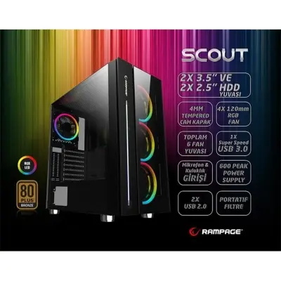 RAMPAGE SCOUT TEMP.CAM 4*RGB FAN 80+BRONZ 600W  