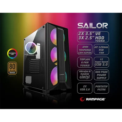RAMPAGE SAILOR TEM.CAM 4X12CM RAINBOW FAN 80+ 600W  