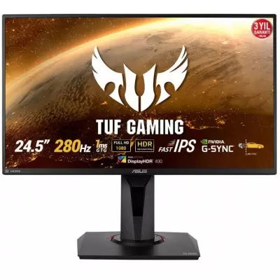 24.5 ASUS TUF GAMING VG259QM IPS 1MS 280MHZ 2XHDMI 1XDP FHD 1920X1080 HOPARLÖR ELMB SYNC YÜKSELİK AYARI PIVOT SİYAH  