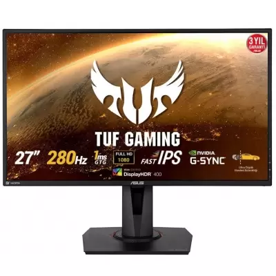 27 ASUS TUF GAMING VG279QM IPS 1MS 280MHZ 2XHDMI 1XDP FHD 1920X1080 HOPARLÖR YÜKSEKLİK AYARI PIVOT VESA SİYAH  