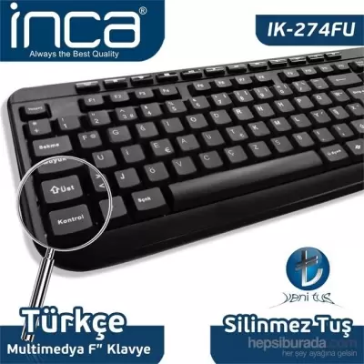 INCA IK-274FU F MM USB SOFT TOUCH SİYAH KABLOLU KLAVYE 