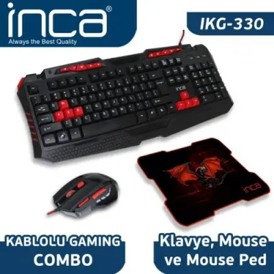 INCA IKG-330 GAMING KABLOLU KLAVYE+MOUSE+MOUSEPAD 