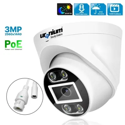 URANIUM ANP15-D3020AP 3MP 2.8MM LENS 30 METRE IR DAHİLİ MİKROFON IP66 POE DOME KAMERA 