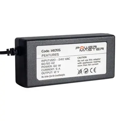 POWERMASTER 1205 12V 5A PLASTIK KASA ADAPTOR (PM-14055) 
