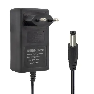 WEKO 12 VOLT - 2 AMPER 5.5*2.5 UÇLU YERLİ ÜRETİM PLASTİK KASA PRİZ TİPİ ADAPTÖR  