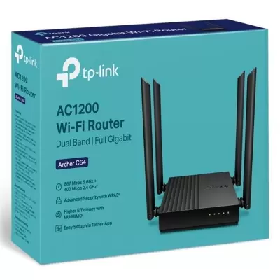 TP-LINK ARCHER C64 AC1200 2.4/5GHZ 1200MBPS MU-MIMO İÇ ORTAM KABLOSUZ WIFI ROUTER  