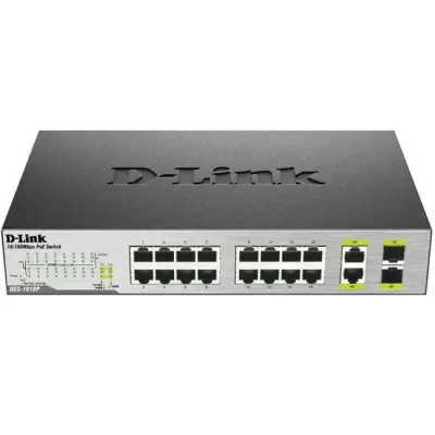 D-LINK DES-1018P 16 PORT 10/100 (8 PORT POE)+2XGIGABIT SFP/RJ45 COMBO 80W POE SWITCH 