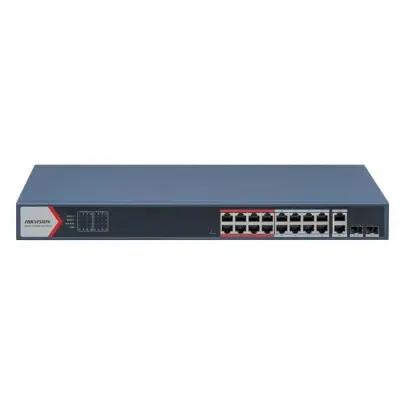 HIKVISION DS-3E1318P-EI(B) 16 PORT 10/100 + 2XGB RJ45/SFP COMBO UPLINK 230W 300 METRE POE YÖNETİLEBİLİR RACKMOUNT SWITCH