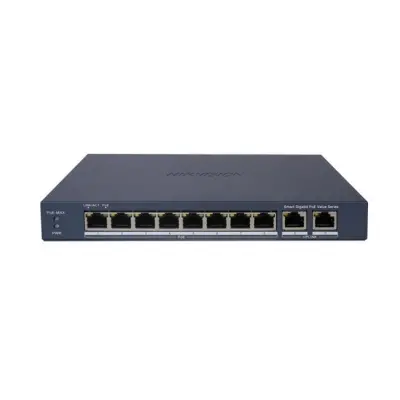 HIKVISION DS-3E1510P-EI/M 8 PORT GIGABIT+2 PORT GIGABIT RJ45 UPLINK 60W 300 METRE POE MESAFE SMART YÖNETİLEBİLİR SWITCH 