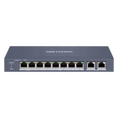 HIKVISION DS-3E1310HP-EI 8 PORT 10/100 + 2 PORT GIGABIT RJ45 UPLINK 120W 300 METRE POE SMART YÖNETİLEBİLİR SWITCH 