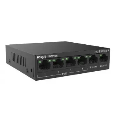 RUIJIE REYEE RG-ES106D-P 4 PORT 10/100 + 2X 10/100 UPLINK 58W POE SWITCH 