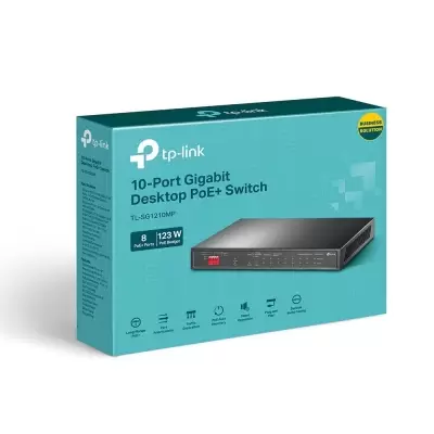 TP-LINK TL-SG1210MP 8 PORT GIGABIT + 1XGB RJ45 UPLINK +1XGB RJ45/SFP COMBO 250 METRE POE MESAFE 123W METAL KASA SWITCH  