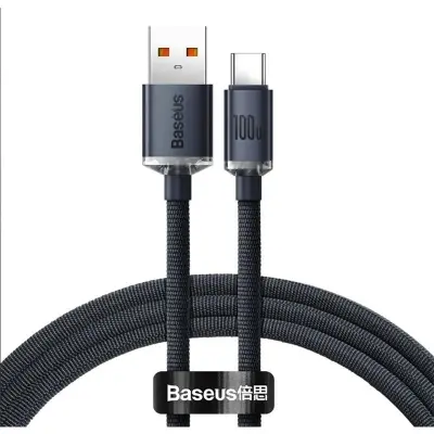 BASEUS CRYSTAL SHINE SIYAH 100W 120 CM USB TO TYPE-C ŞARJ KABLOSU CAJY000401  