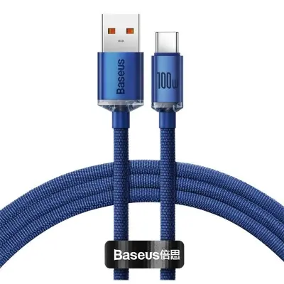 BASEUS CRYSTAL SHINE 100W 120 CM USB TO TYPE-C MAVI ŞARJ KABLOSU CAJY000403  