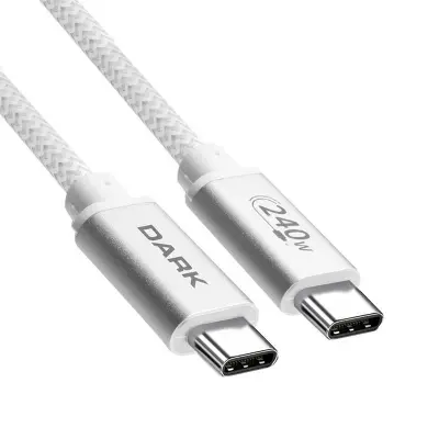 DARK DK-CB-USB240PD101 1MT TYPE-C TO TYPE-C 240W PD ULTRA HIZLI ŞARJ VE 480MBPS ÖRGÜLÜ KABLO (BEYAZ)  