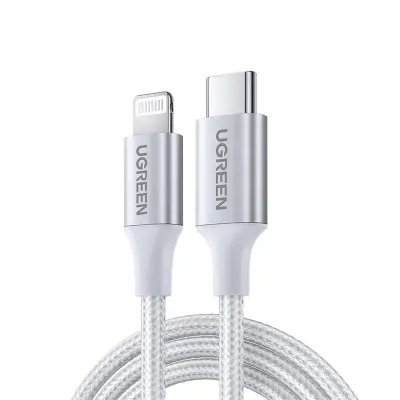 UGREEN TYPE-C TO LIGHTNING 3A  70525 PD MFİ SERTİFİKALI ÖRGÜLÜ HIZLI ŞARJ KABLOSU 2 METRE GÜMÜŞ 