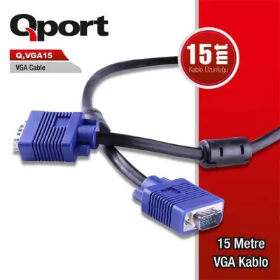 QPORT Q-VGA15 15PIN FITRELI 15M ERKEK ERKEK KABLO  