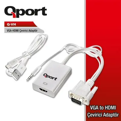 QPORT Q-VH VGA TO HDMI ÇEVİRİCİ + SES KABLOSU (VGA+HDMI)  