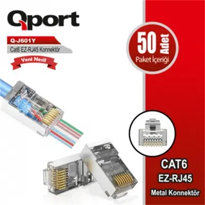 QPORT Q-J601Y CAT6 50 LİK PAKET EZRJ45 METAL YENİ NESİL KONNEKTÖR 