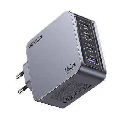 UGREEN NEXODE PRO 160W GAN HIZLI ŞARJ CİHAZI 100W KABLOLU TYPE-C QC PD 3XUSB-C 1XUSB-A GRİ 25877 